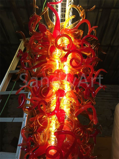 Flame Inspiration orange red and amber colors mixed blown glass big chandelier 366cm tall for hotel mall decoration