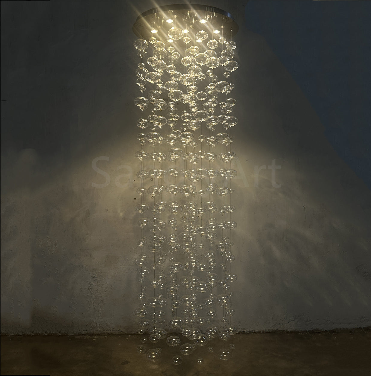 Hang wire glass bubbls lighting staircase decoration 180cm tall 60cm diameter