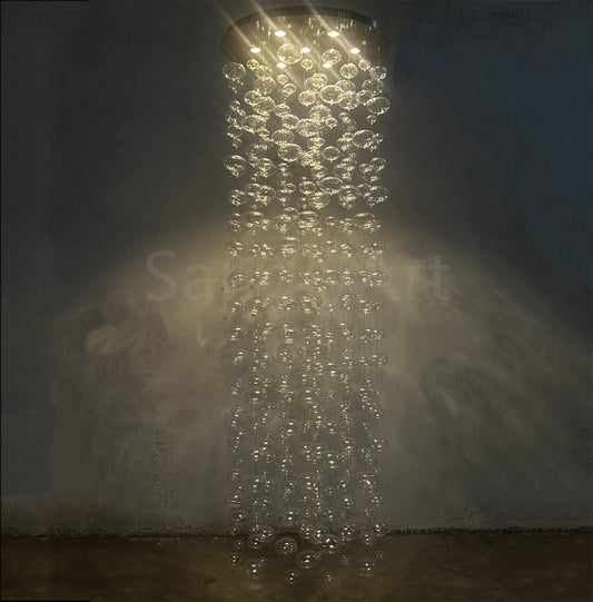 Hang wire glass bubbls lighting staircase decoration 180cm tall 60cm diameter