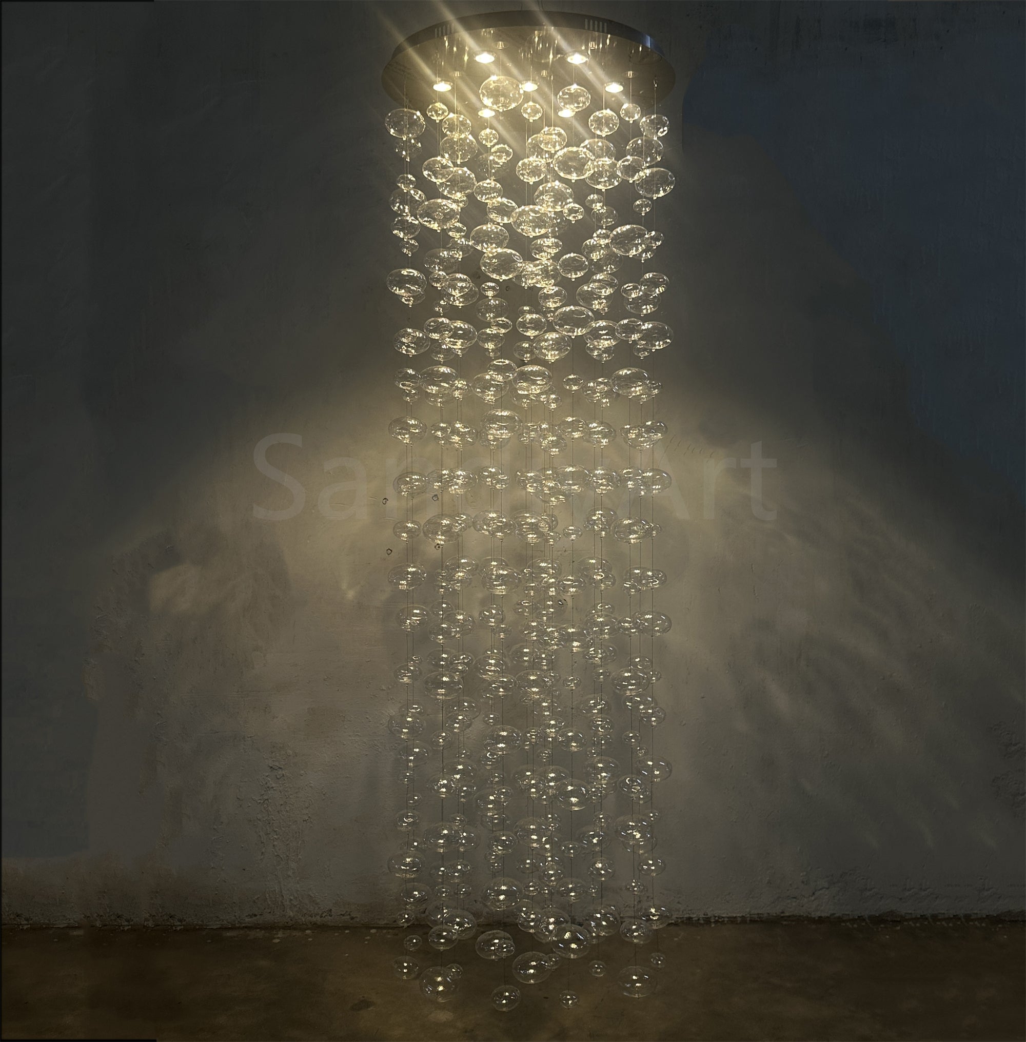 Hang wire glass bubbls lighting staircase decoration 180cm tall 60cm diameter