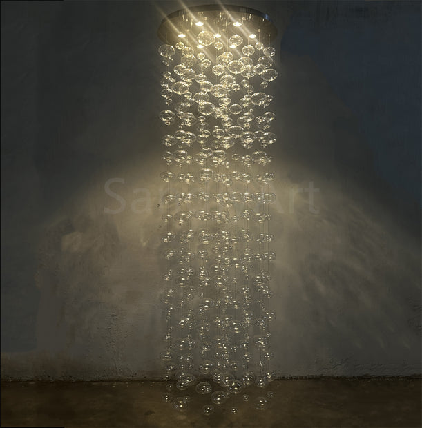 Hang wire glass bubbls lighting staircase decoration 180cm tall 60cm diameter