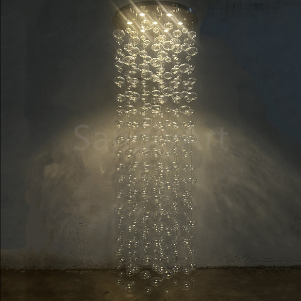 Hang wire glass bubbls lighting staircase decoration 180cm tall 60cm diameter
