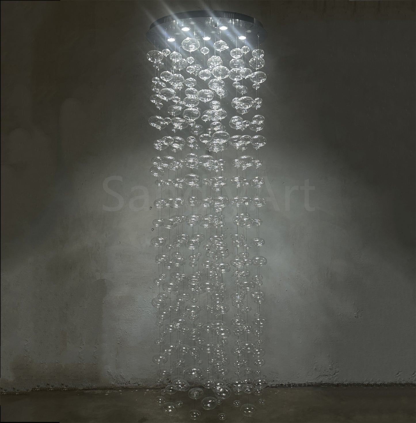 Hang wire glass bubbls lighting staircase decoration 180cm tall 60cm diameter