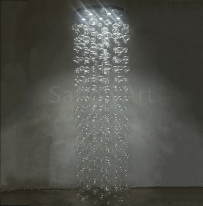 Hang wire glass bubbls lighting staircase decoration 180cm tall 60cm diameter