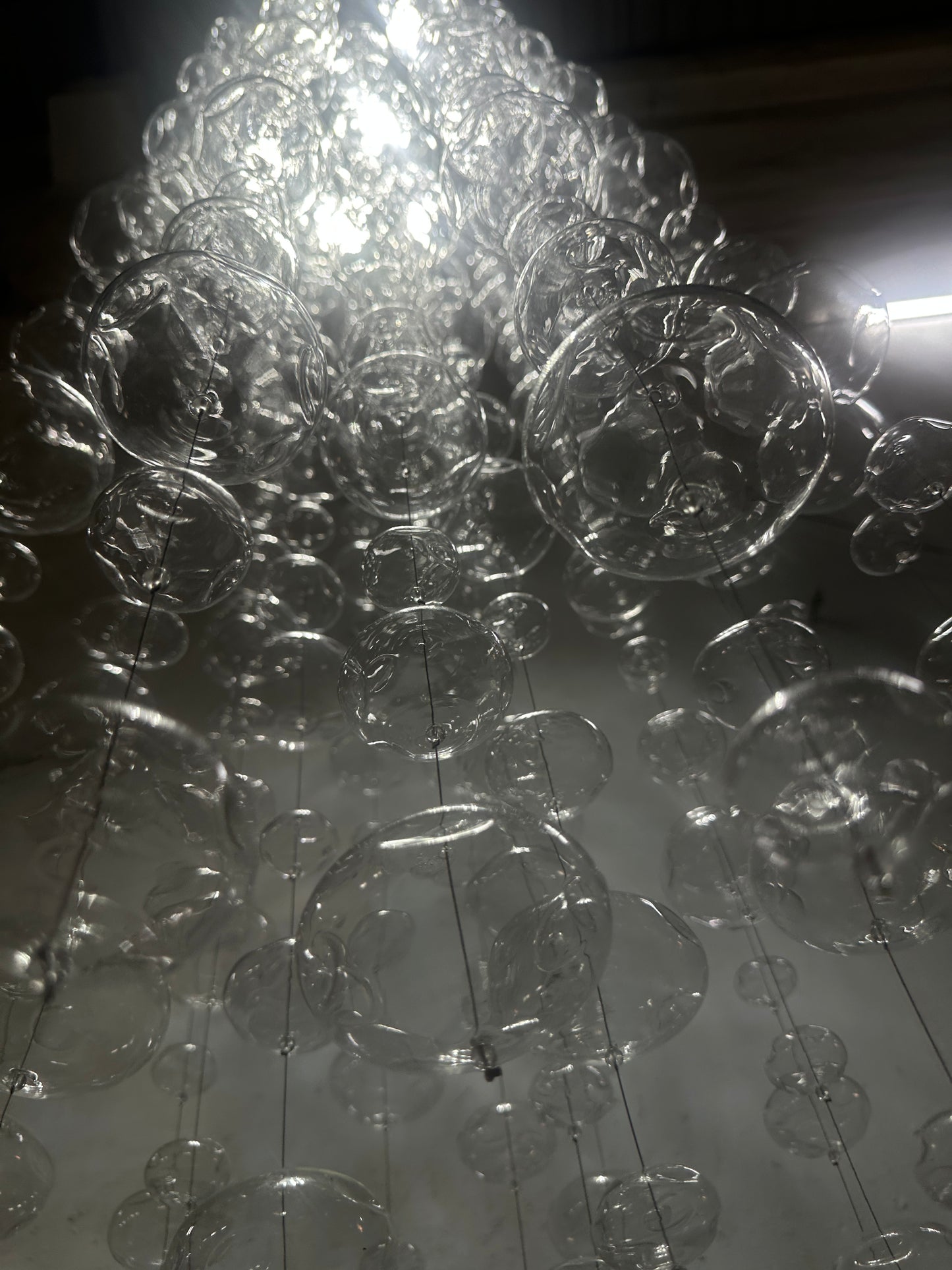 Hang wire glass bubbls lighting staircase decoration 180cm tall 60cm diameter