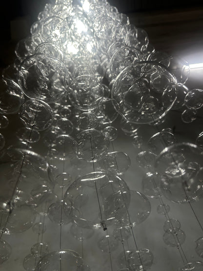 Hang wire glass bubbls lighting staircase decoration 180cm tall 60cm diameter