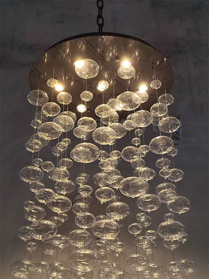Hang wire glass bubbls lighting staircase decoration 180cm tall 60cm diameter