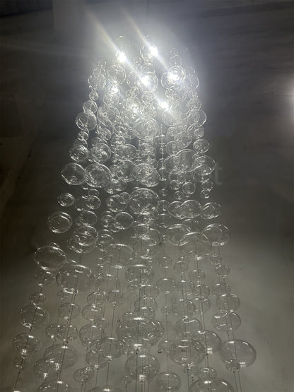 Hang wire glass bubbls lighting staircase decoration 180cm tall 60cm diameter