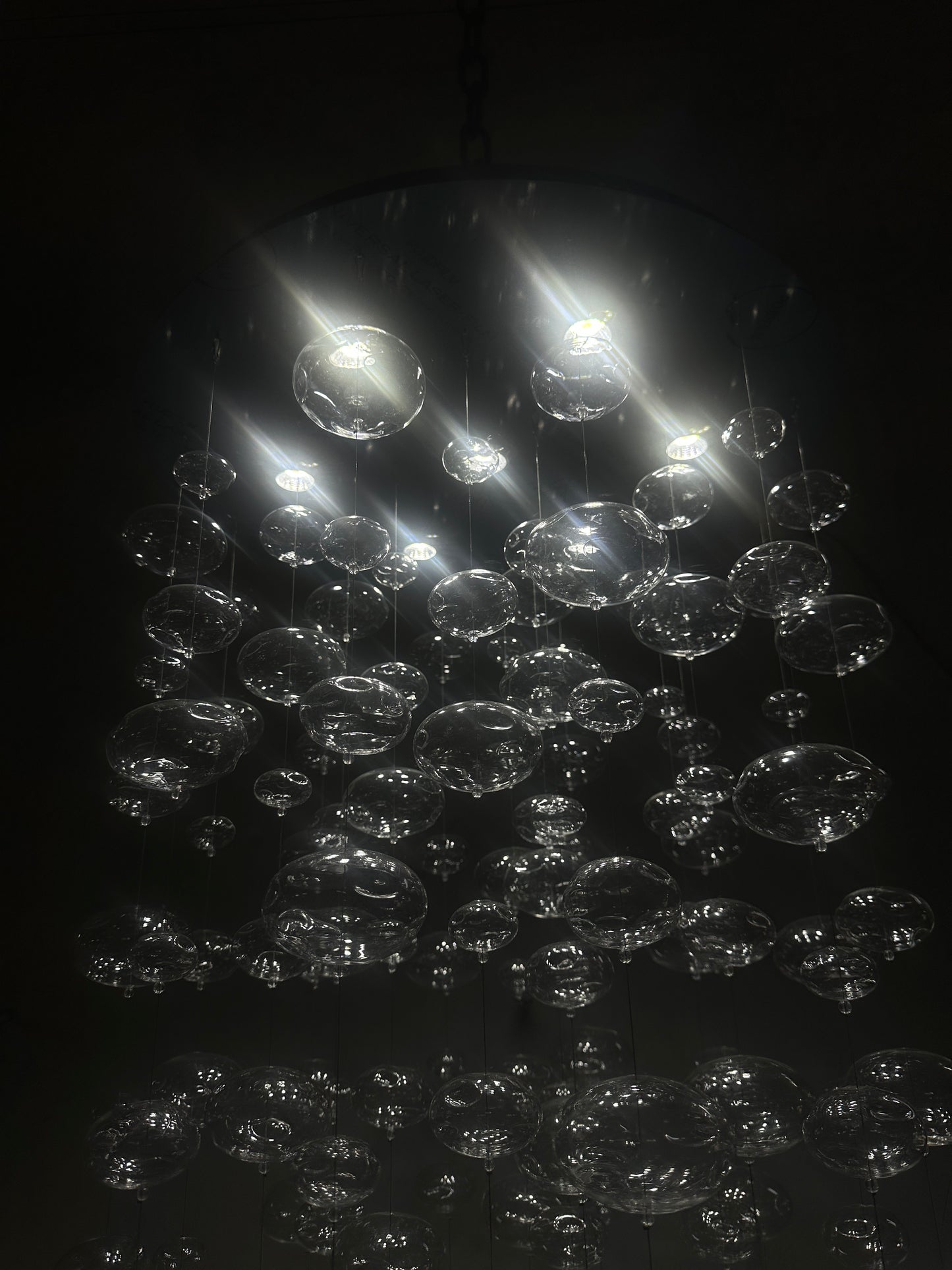 Hang wire glass bubbls lighting staircase decoration 180cm tall 60cm diameter
