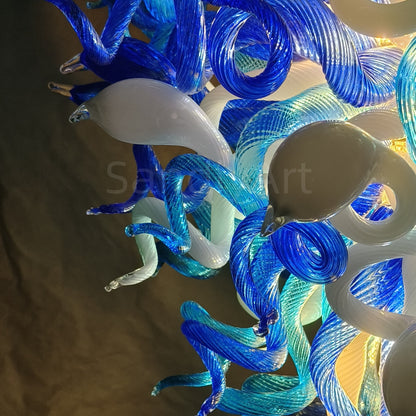 Ocean blue hand made murano glass chandelier modern design for stairway decoration