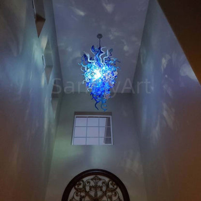 Ocean blue hand made murano glass chandelier modern design for stairway decoration