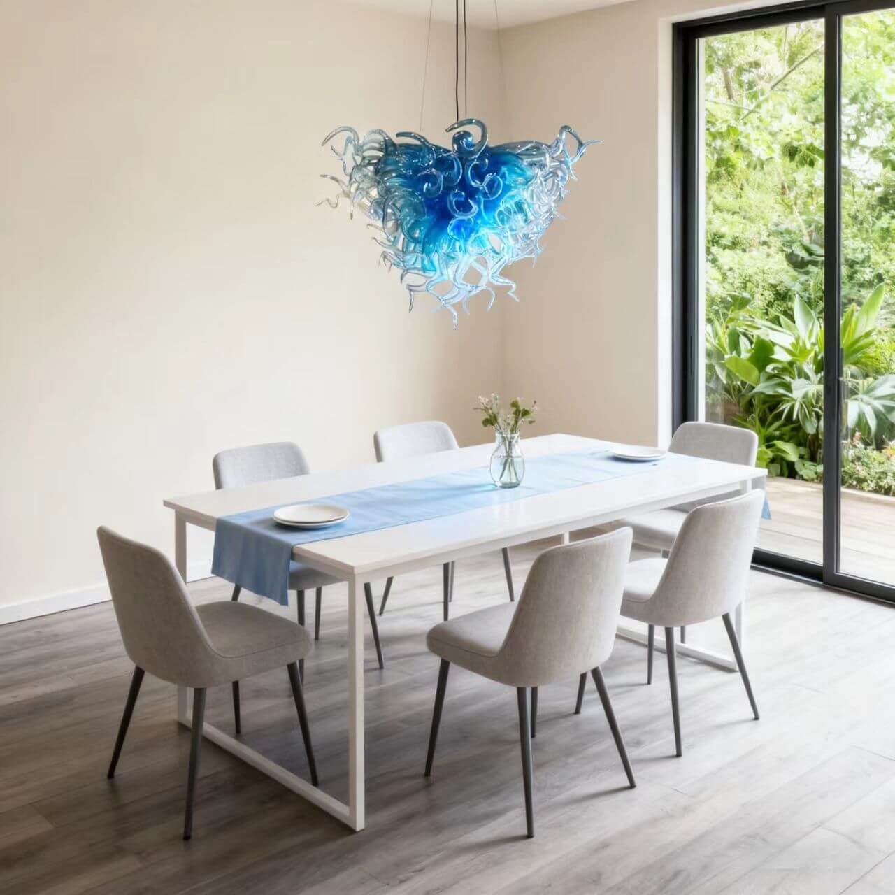 Ocean blue glass chandelier chihuly style