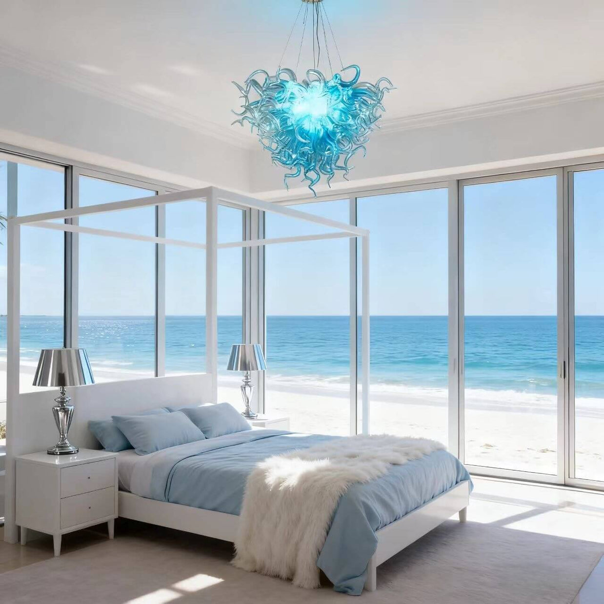 Ocean blue glass chandelier chihuly style