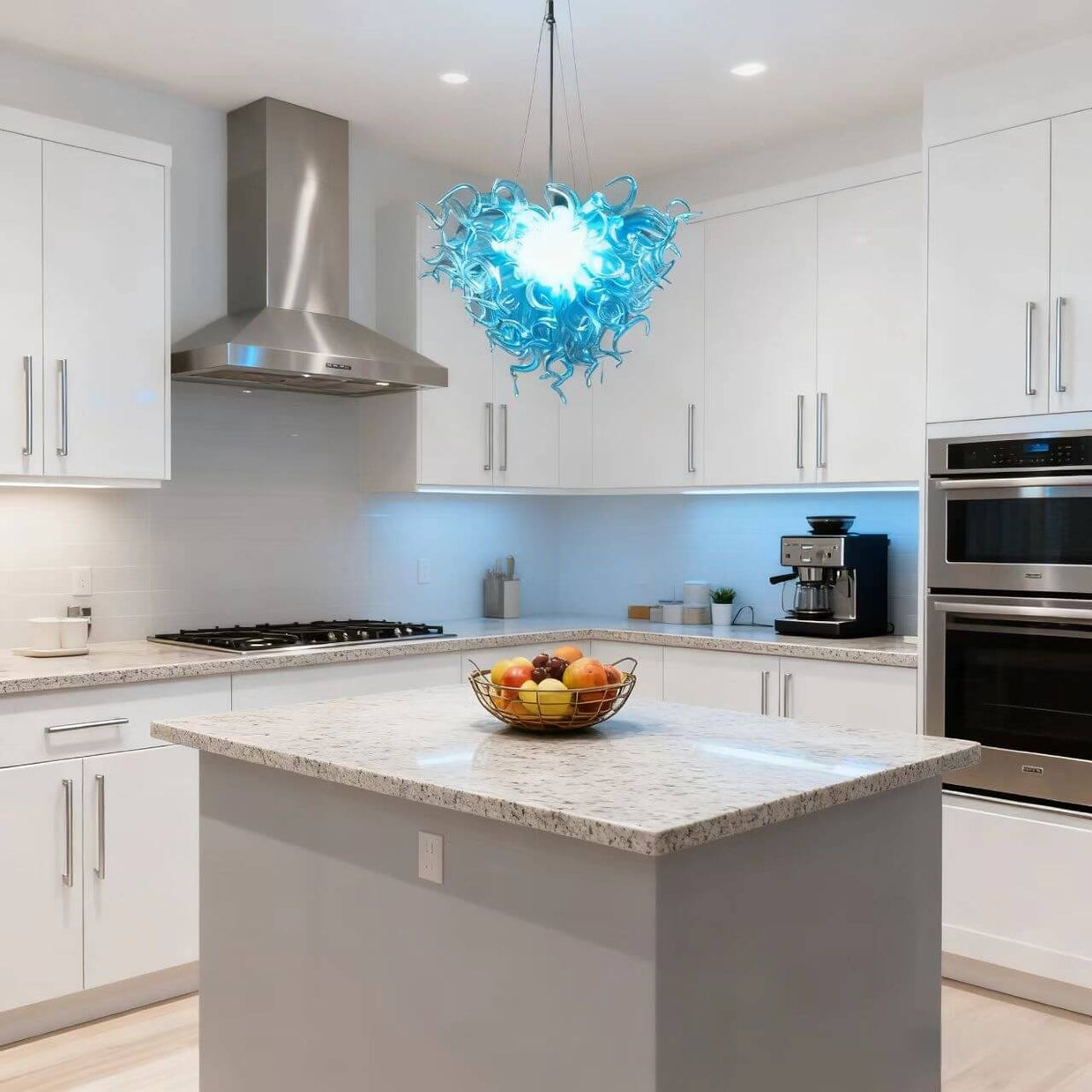 Ocean blue glass chandelier chihuly style