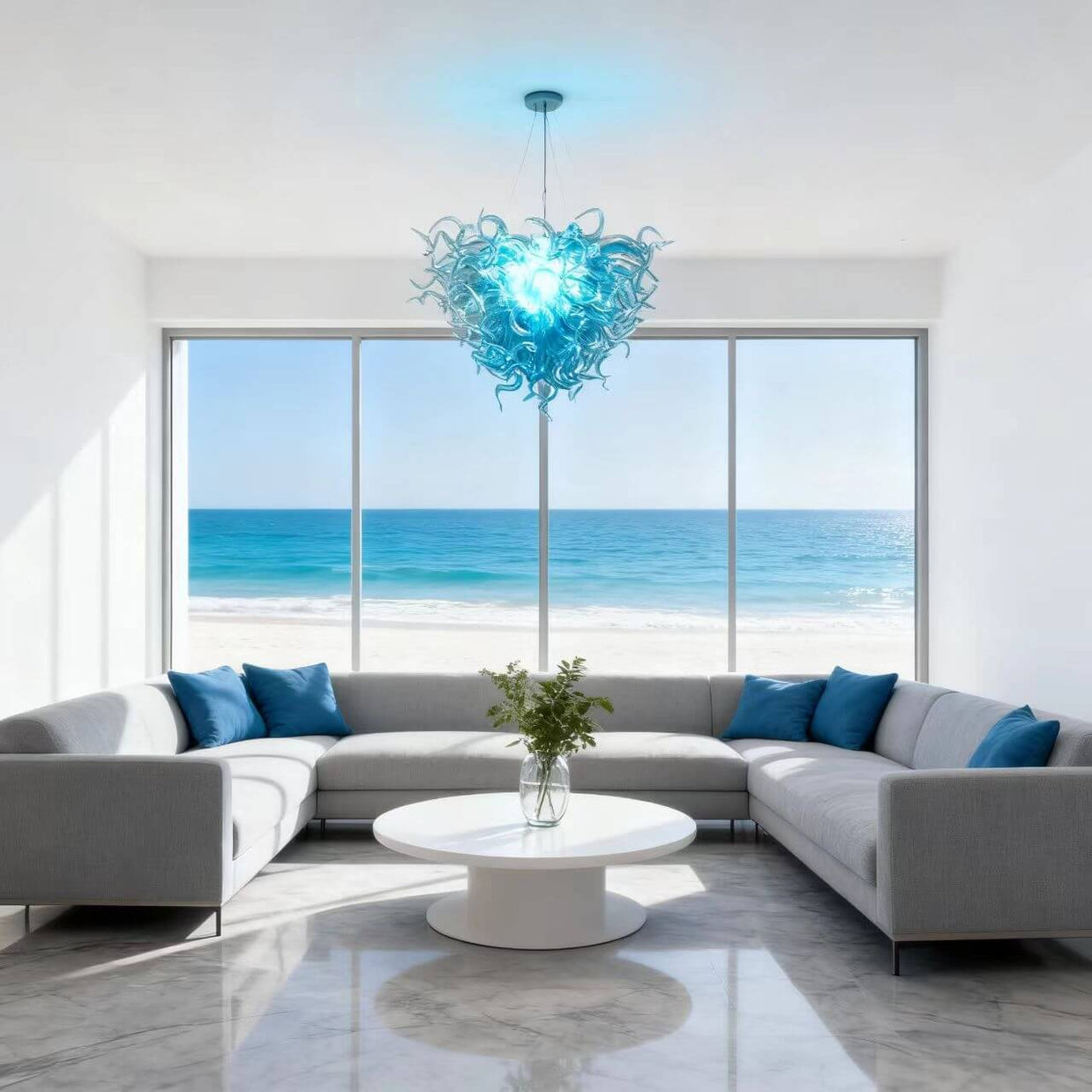 Ocean blue glass chandelier chihuly style