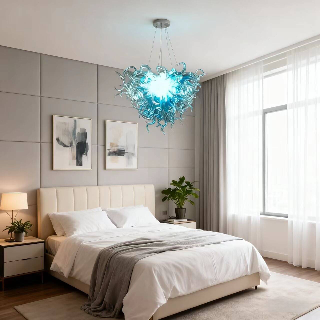 Ocean blue glass chandelier chihuly style