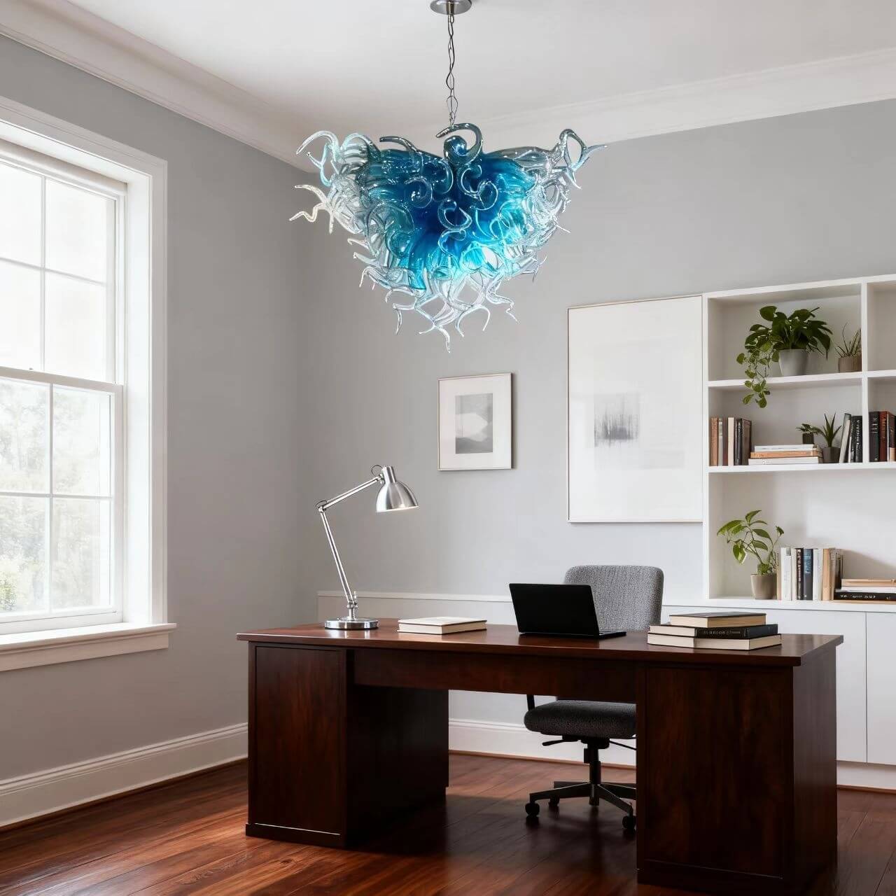 Ocean blue glass chandelier chihuly style