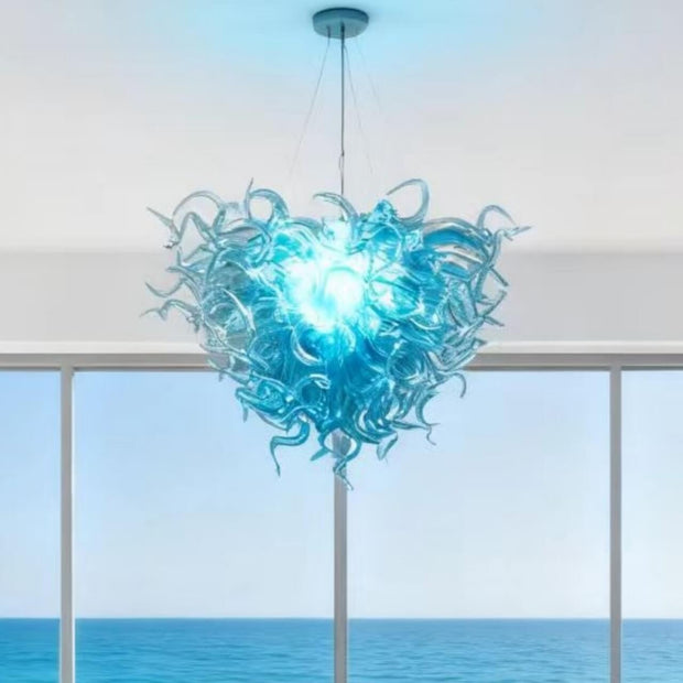 Ocean blue glass chandelier chihuly style