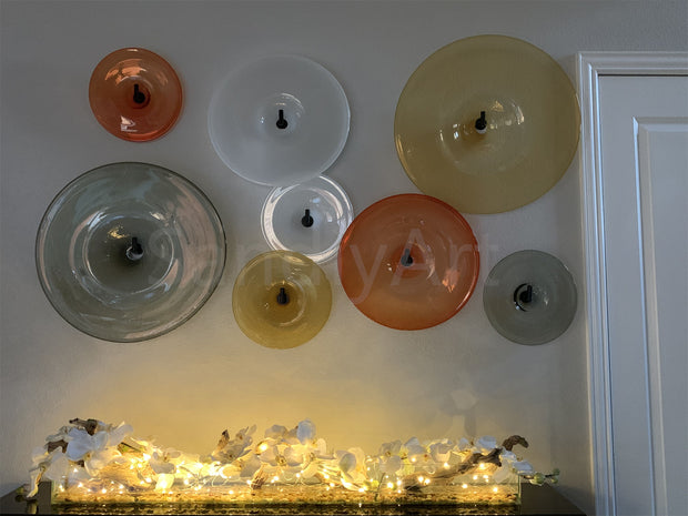 8pcs big round murano glass platter for wall decoration in different colors special design