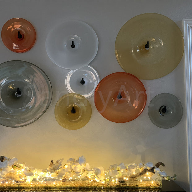 8pcs big round murano glass platter for wall decoration in different colors special design