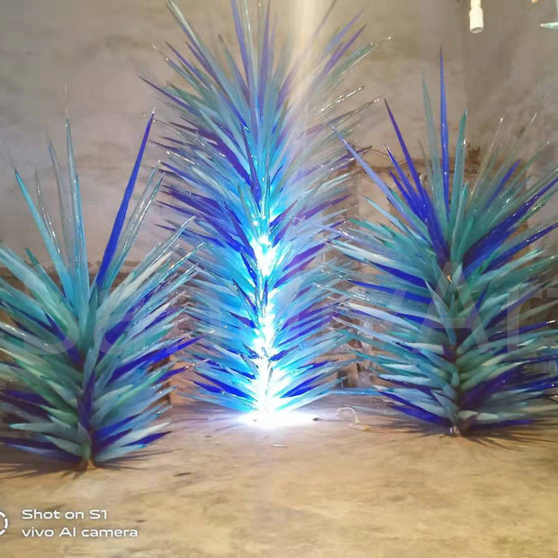 Hand made icicle shape glass sculpture chihuly style art glass for garden decoration