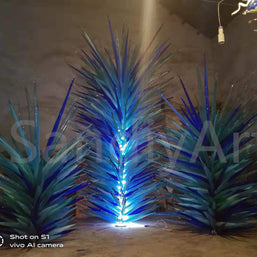 Hand made icicle shape glass sculpture chihuly style art glass for garden decoration