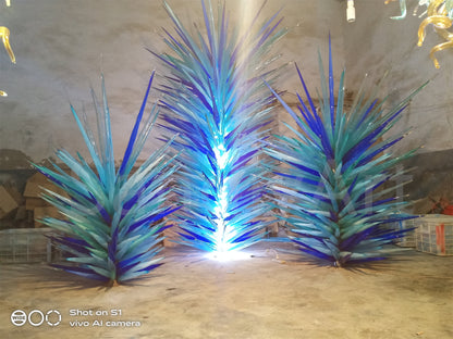 Hand made icicle shape glass sculpture chihuly style art glass for garden decoration
