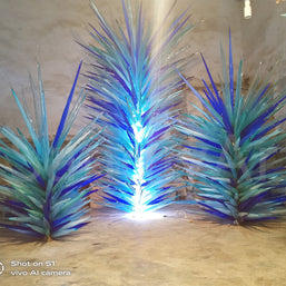 Hand made icicle shape glass sculpture chihuly style art glass for garden decoration
