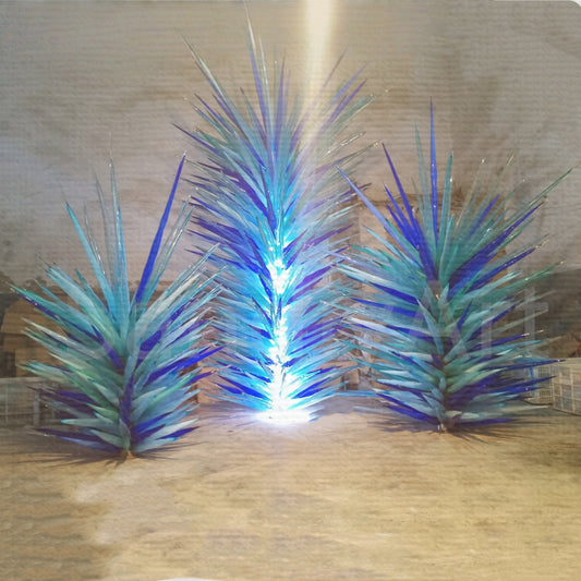 Hand made icicle shape glass sculpture chihuly style art glass for garden decoration