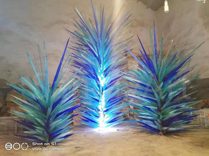 Hand made icicle shape glass sculpture chihuly style art glass for garden decoration