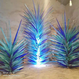 Hand made icicle shape glass sculpture chihuly style art glass for garden decoration