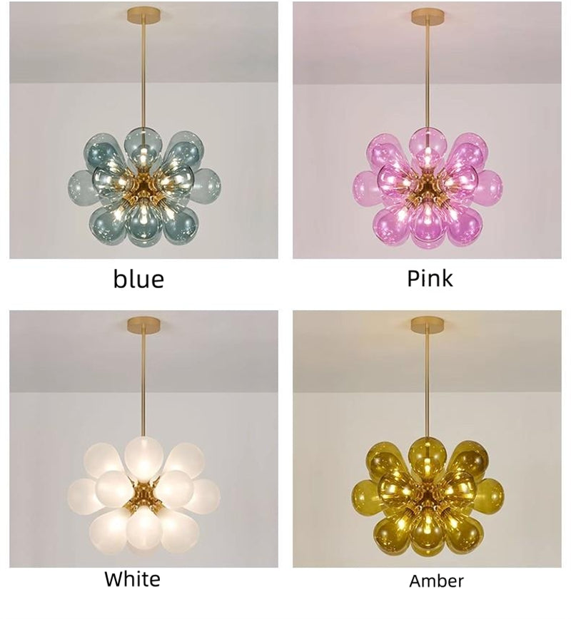 Blown glass bubbles chandelier blue/pink/white/amber color choice