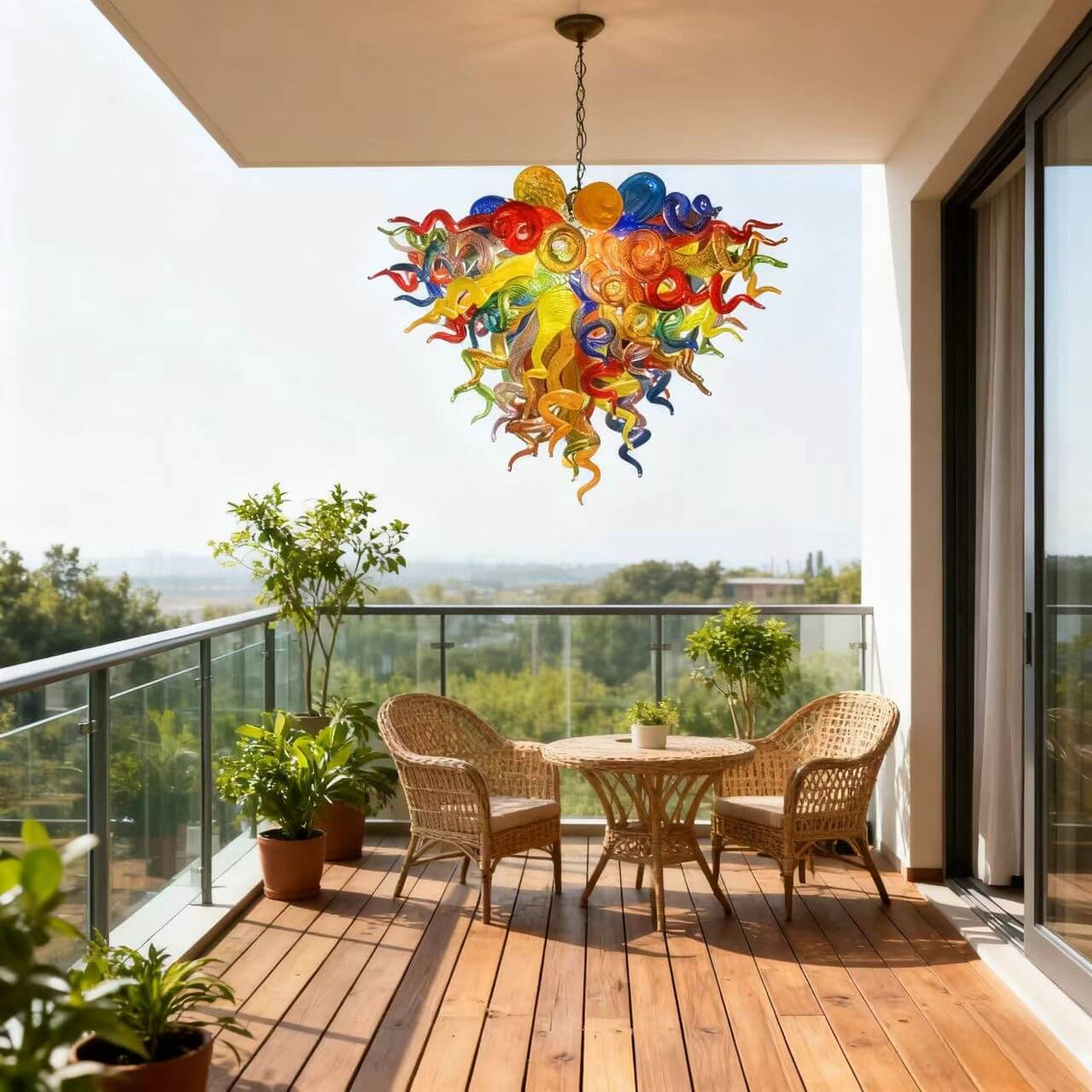 Hand made glass multicolor chandelier