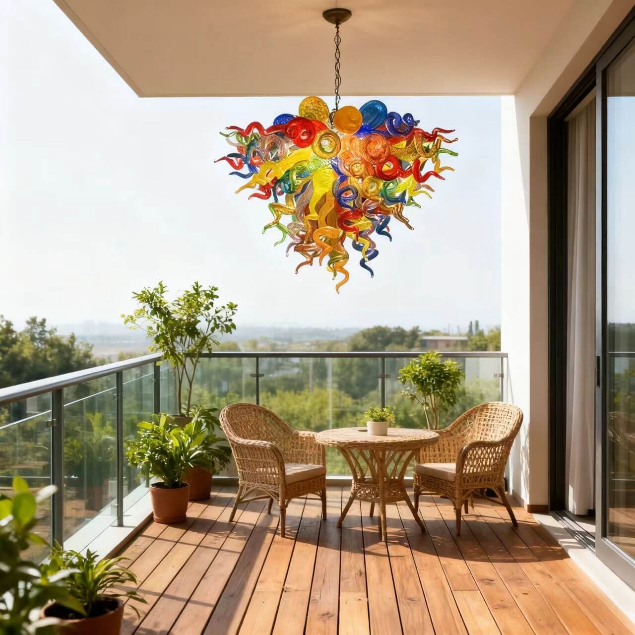 Hand made glass multicolor chandelier