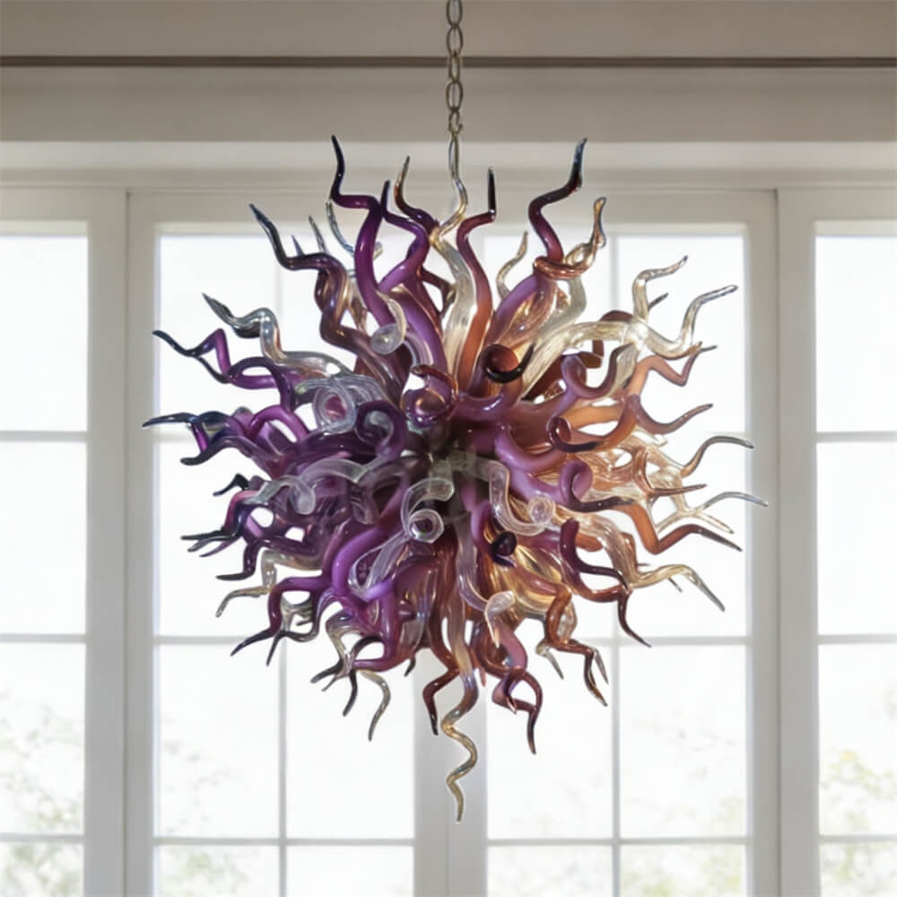 Purple and clear art blown glass chandeliers home villa decoration