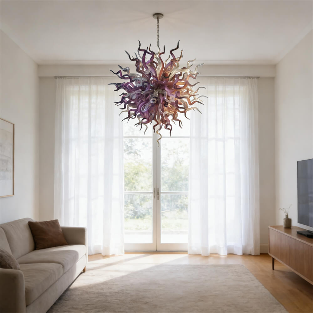 Purple and clear art blown glass chandeliers home villa decoration