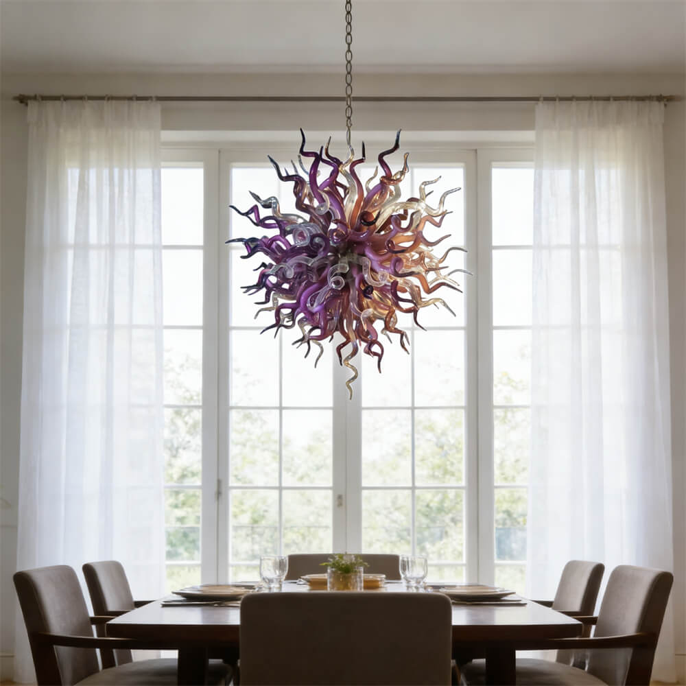 Purple and clear art blown glass chandeliers home villa decoration