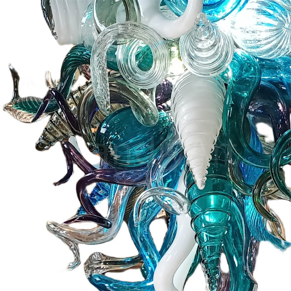 Chihuly style blown glass chandelier custom colors design