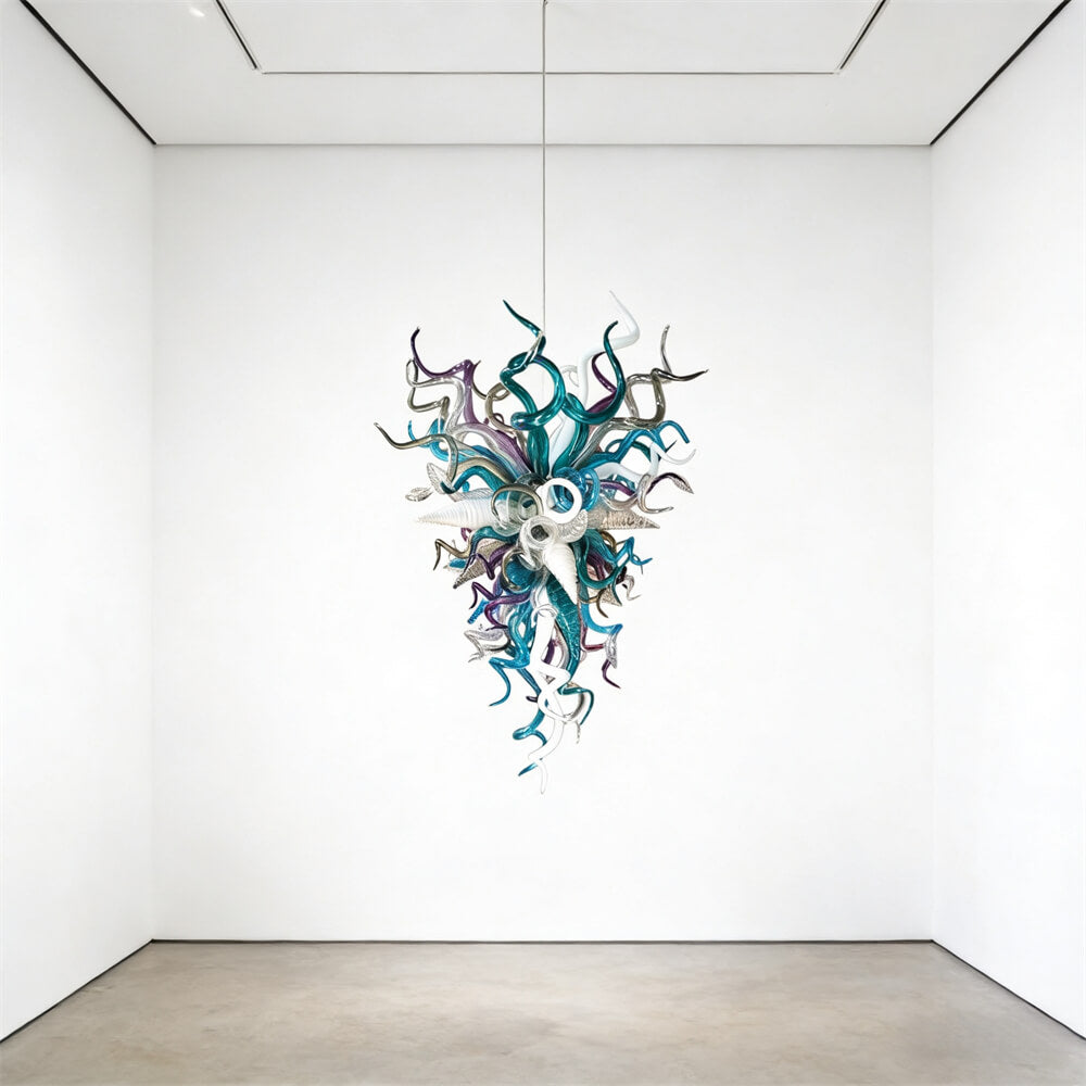 Chihuly style blown glass chandelier custom colors design