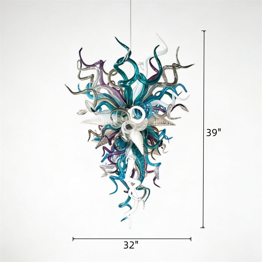 Chihuly style blown glass chandelier custom colors design