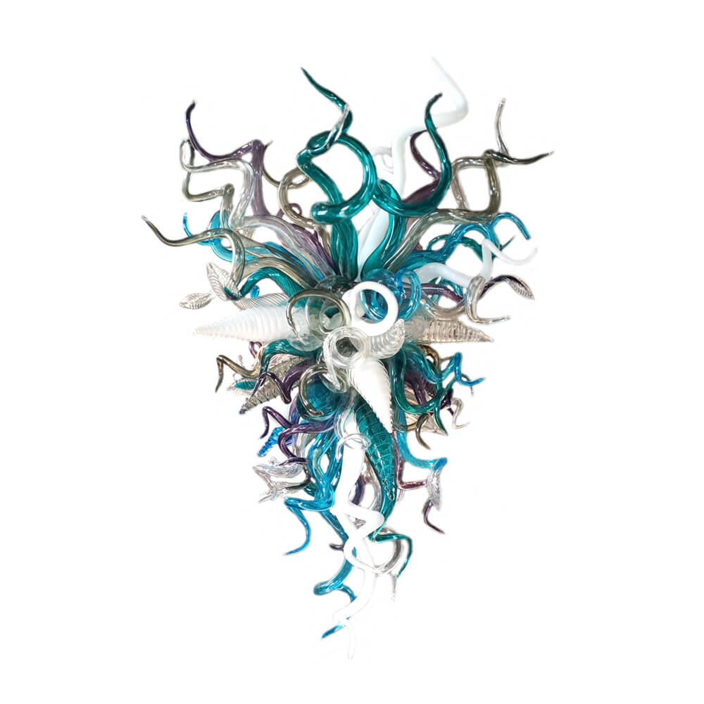Chihuly style blown glass chandelier custom colors design