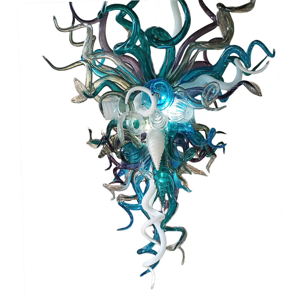 Chihuly style blown glass chandelier custom colors design