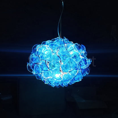 Special design hand made DIY blown glass blue flower chandelier
