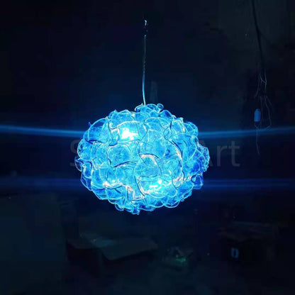 Special design hand made DIY blown glass blue flower chandelier