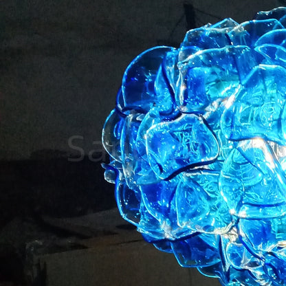 Special design hand made DIY blown glass blue flower chandelier