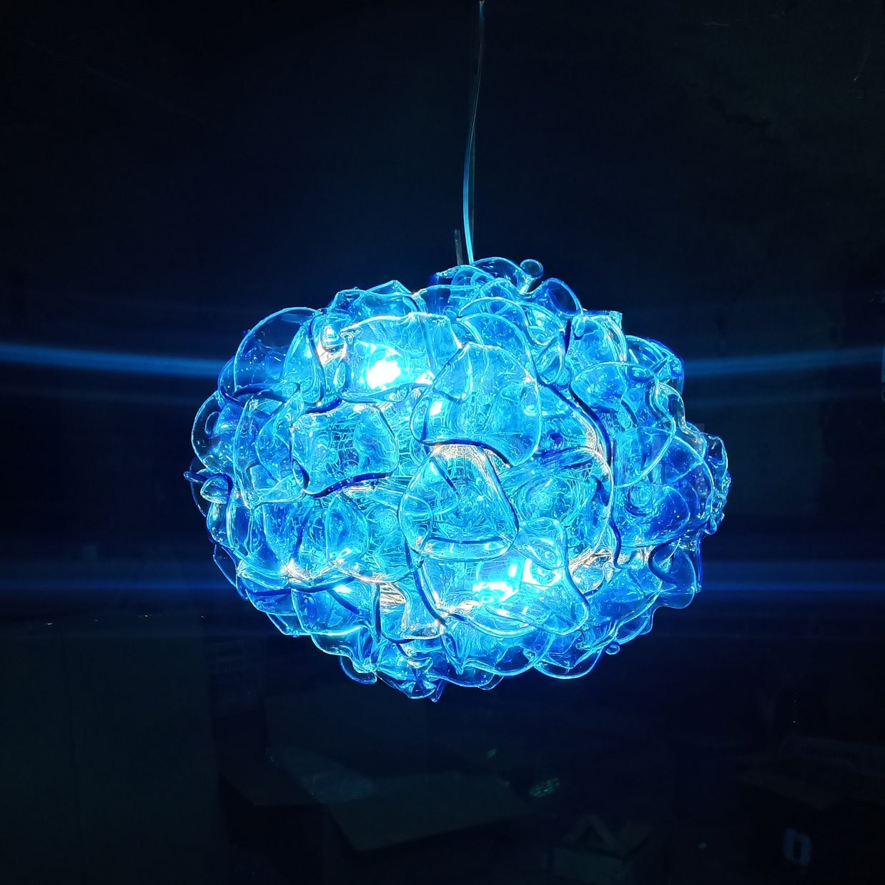 Special design hand made DIY blown glass blue flower chandelier