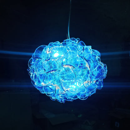 Special design hand made DIY blown glass blue flower chandelier