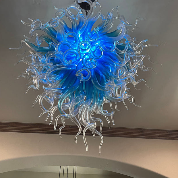 Blue with clear custom blown glass chandeliers modern design for dining room decoration