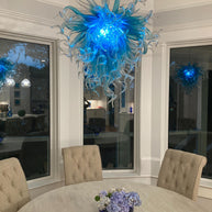 Blue with clear custom blown glass chandeliers modern design for dining room decoration