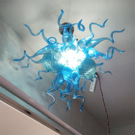 Hand blown blue glass lamp hand made DIY lighting art